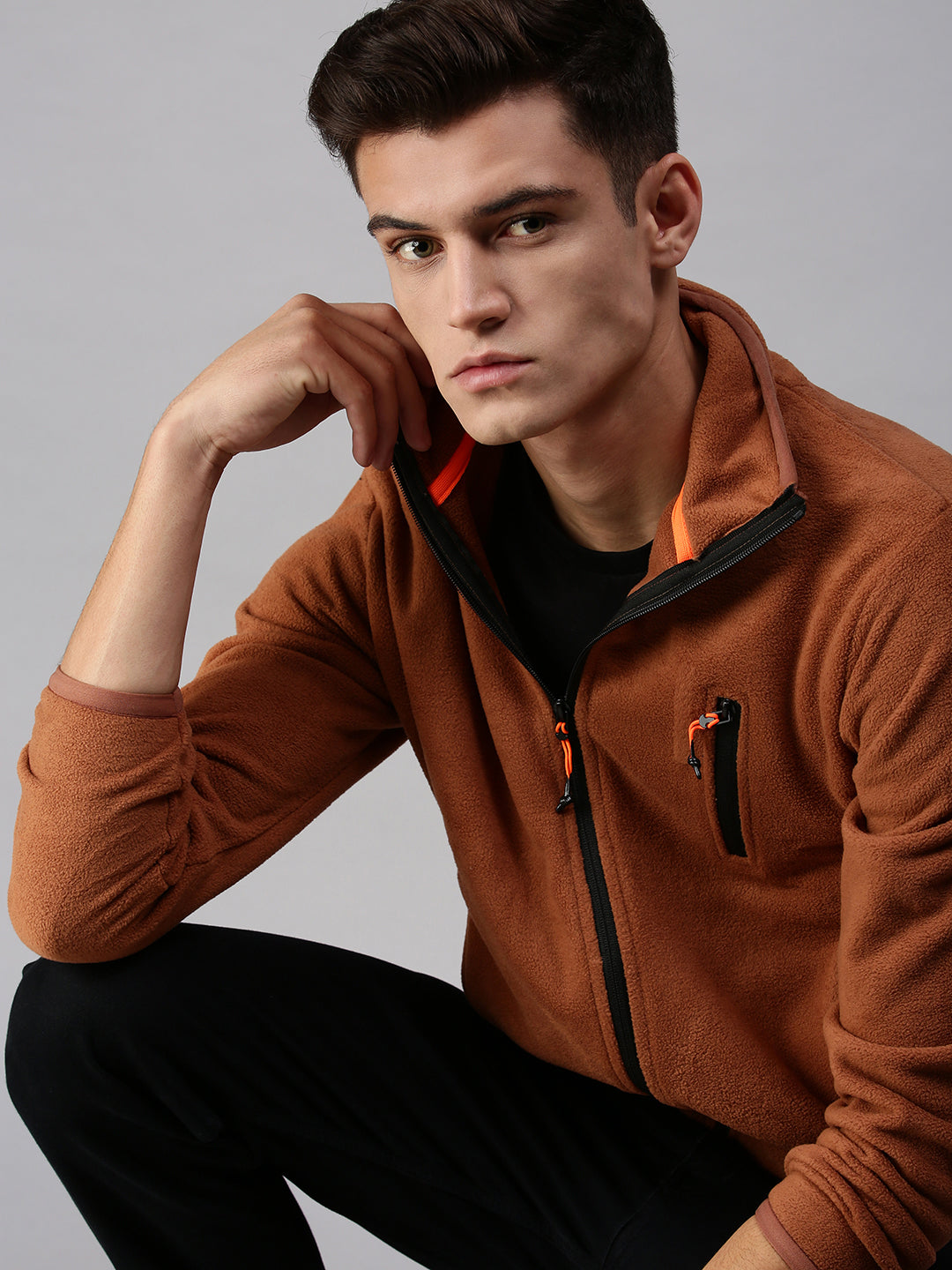 Men Solid Brown Sweatshirt