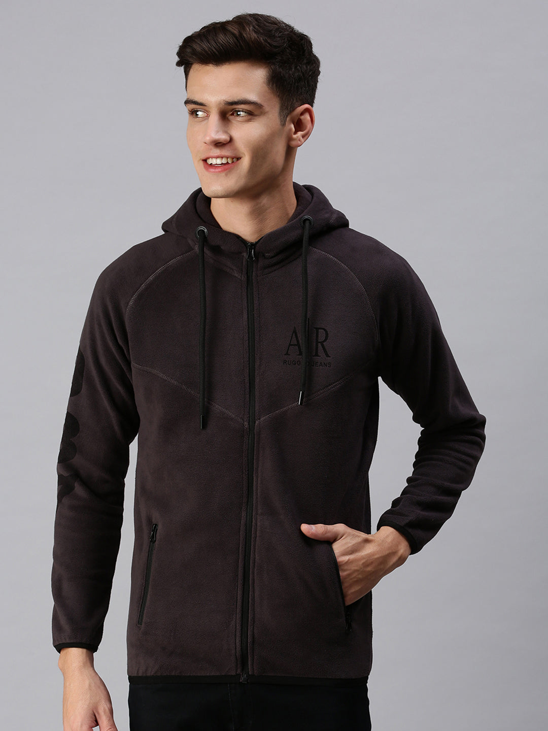 Men Hooded Solid Grey Sweatshirt