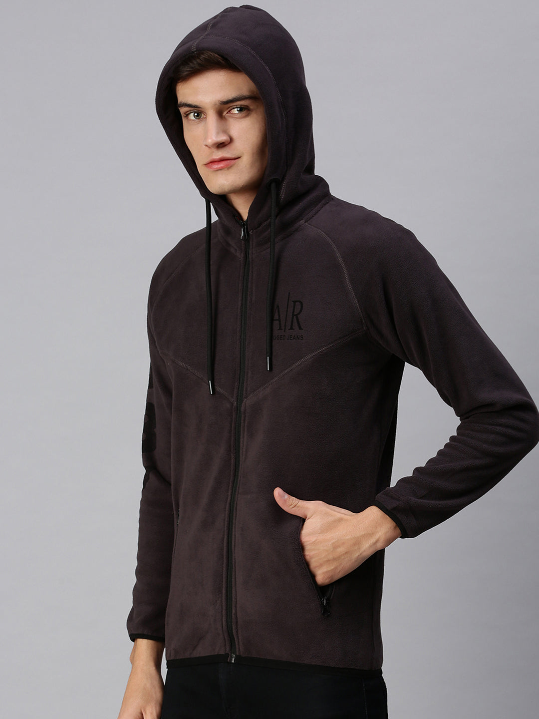 Men Hooded Solid Grey Sweatshirt