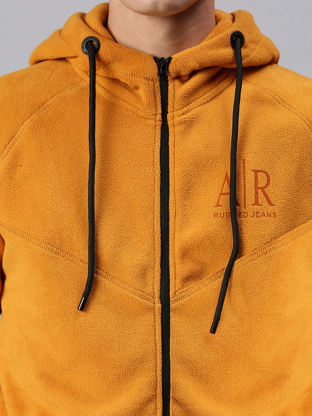 Men Hooded Solid Yellow Sweatshirt