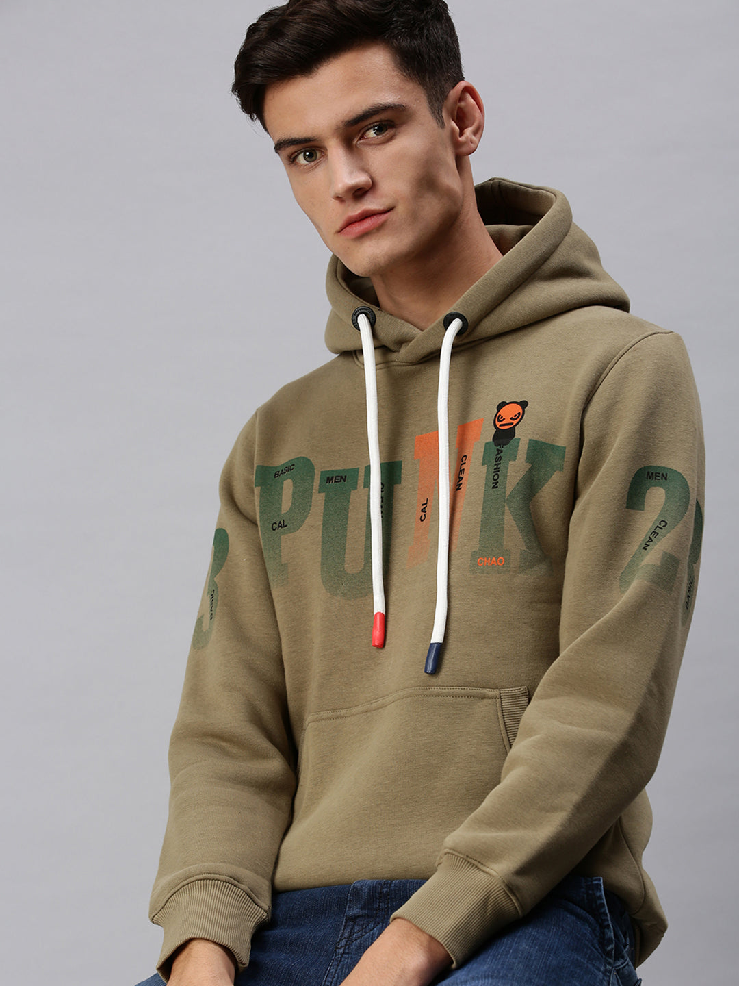 Men Hooded Graphic Print Multi Sweatshirt