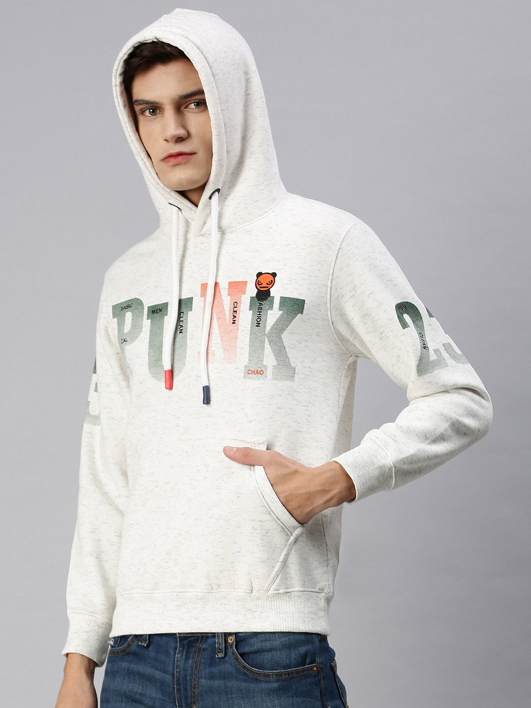 Men Hooded Solid White Pullover