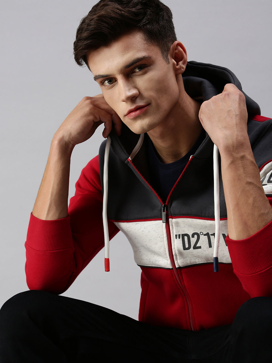 Men Hooded Colourblocked Multi Sweatshirt