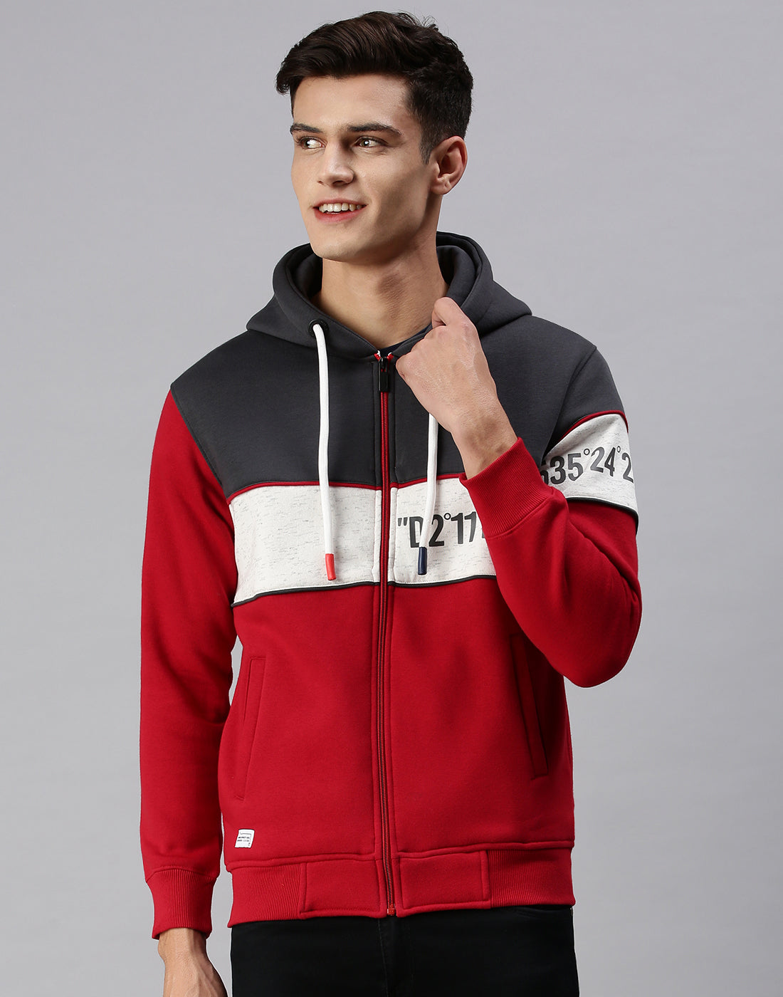 Men Hooded Colourblocked Multi Sweatshirt