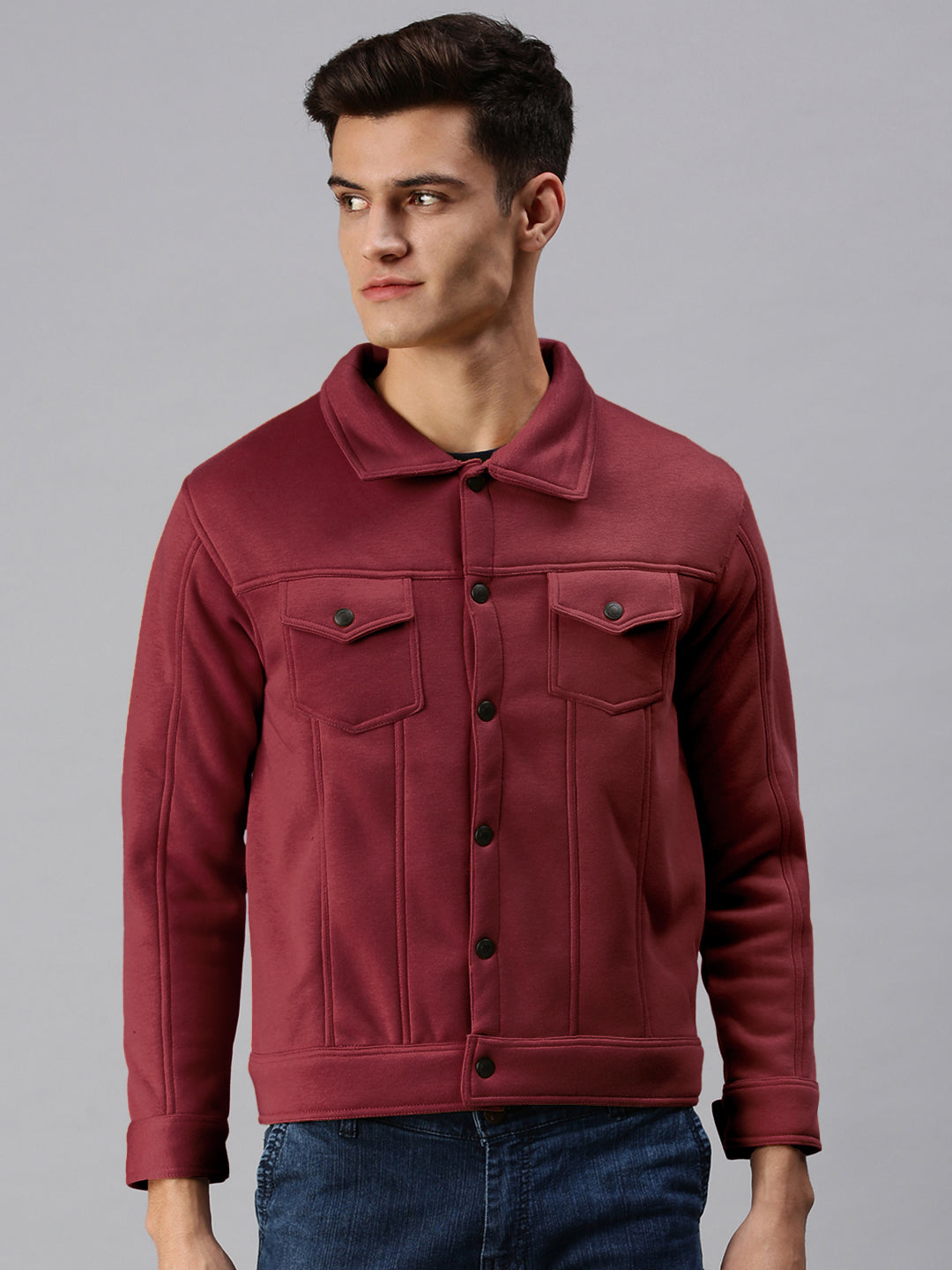 Men's Maroon Button Down Jacket