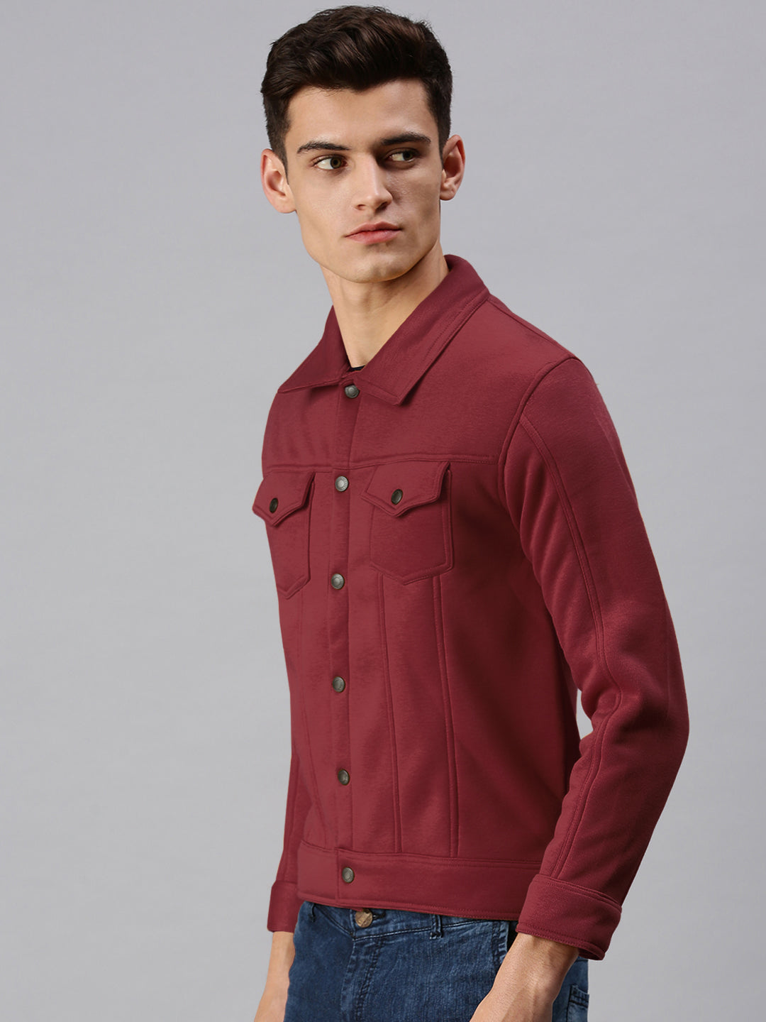 Men's Maroon Button Down Jacket