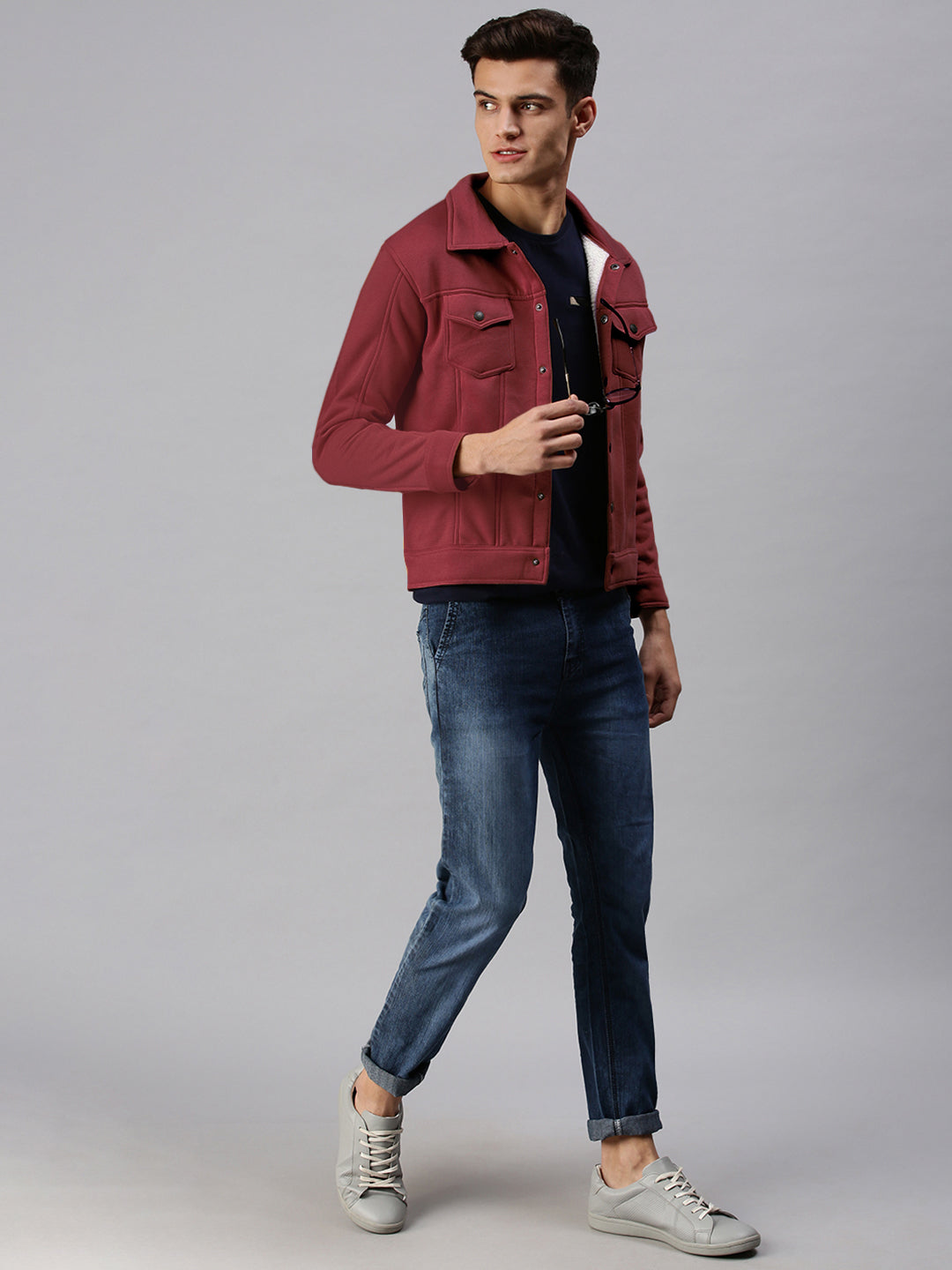 Men's Maroon Button Down Jacket