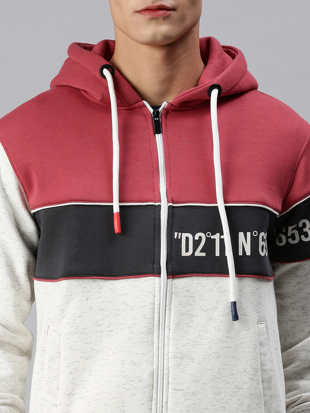 Men Hooded Colourblocked Red Sweatshirt