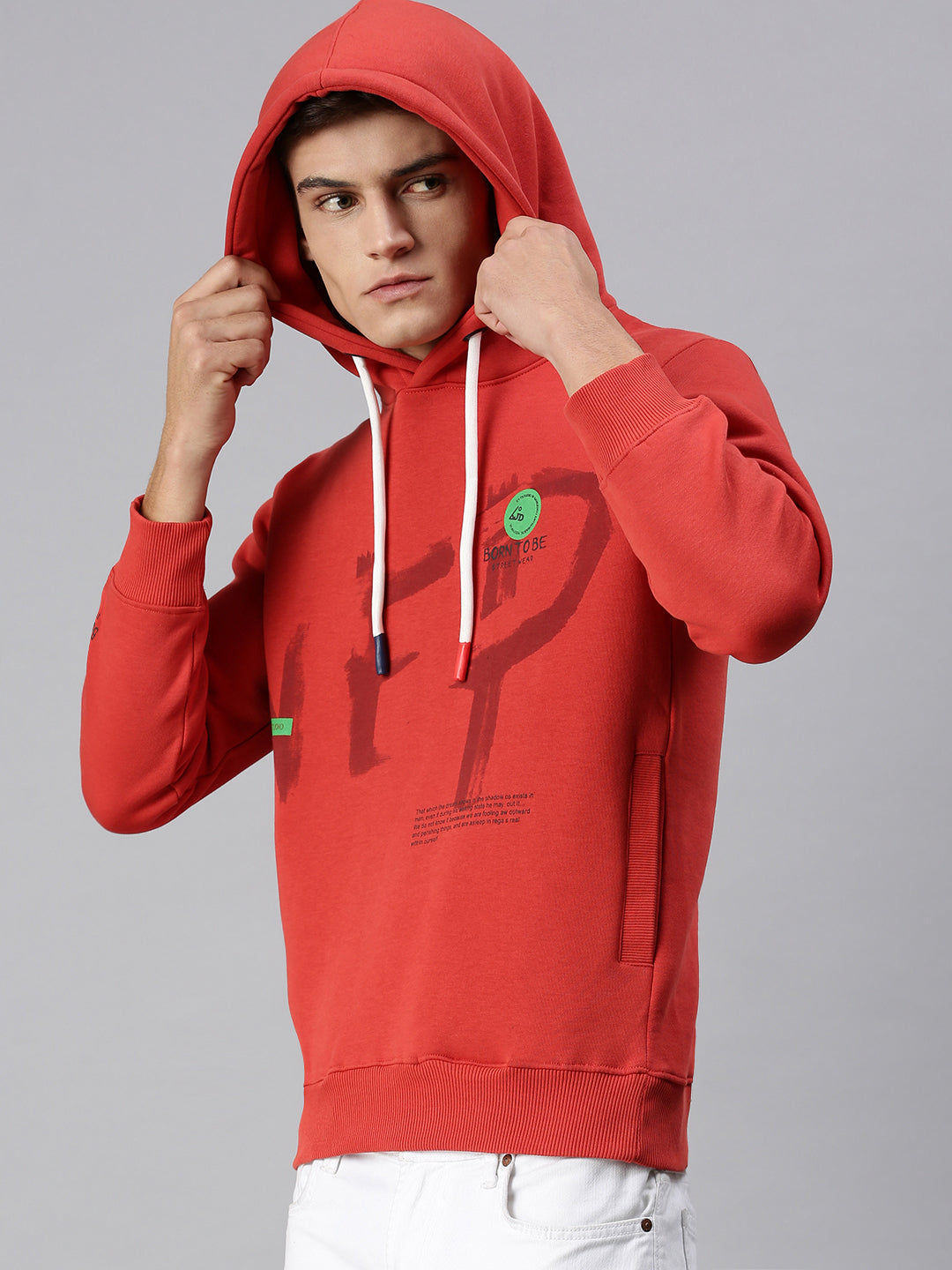 Men Hooded Graphic Print Red Sweatshirt