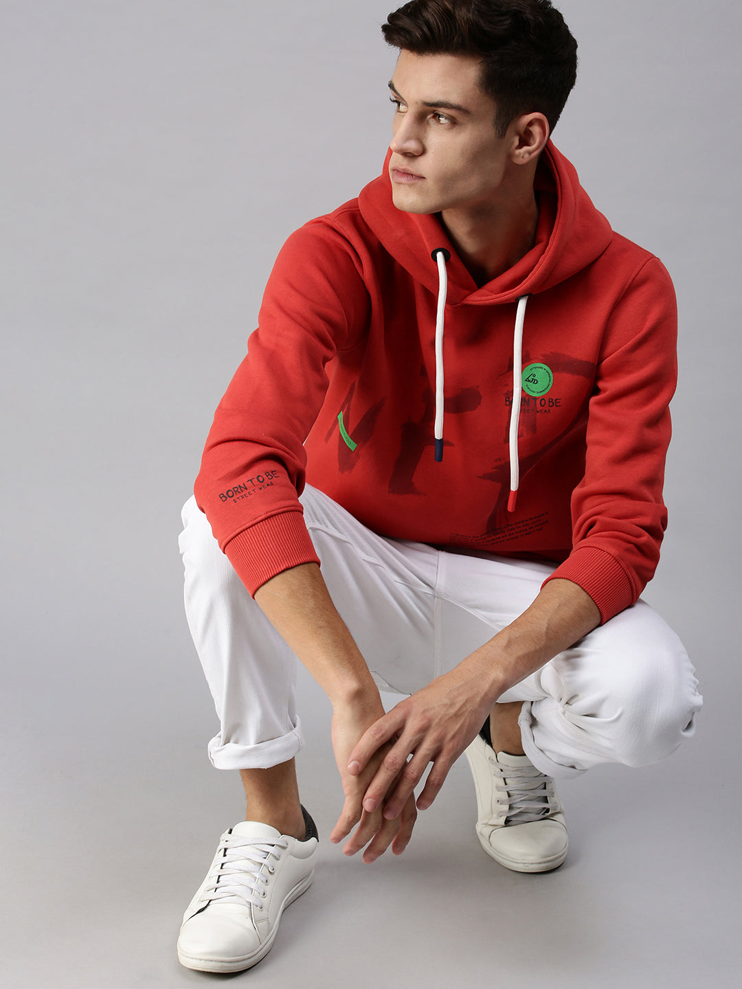 Men Hooded Graphic Print Red Sweatshirt