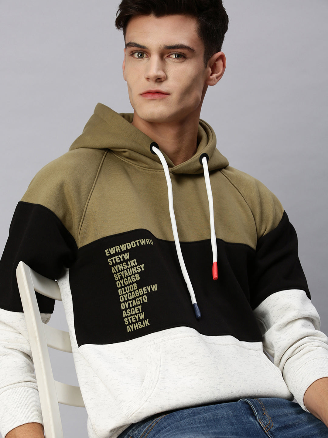 Men Hooded Colourblocked Green Sweatshirt