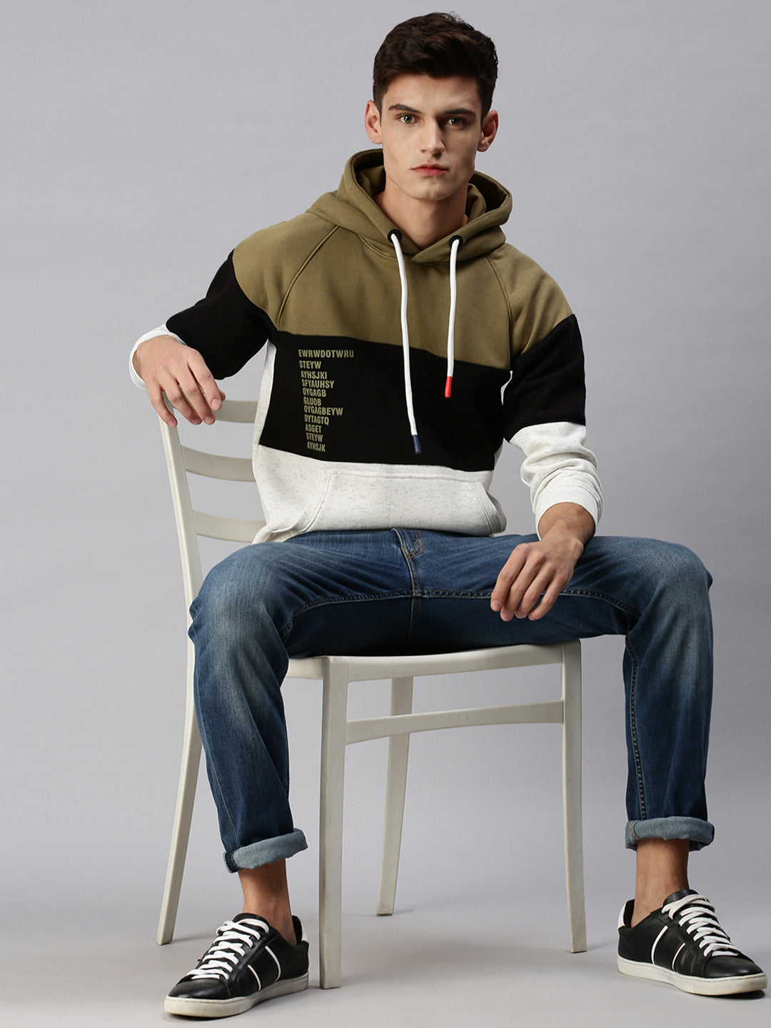 Men Hooded Colourblocked Green Sweatshirt