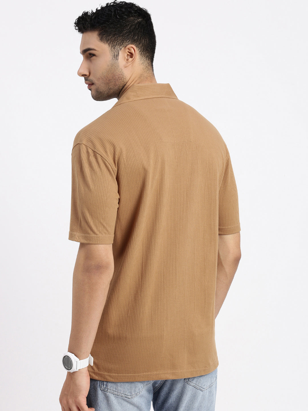 Men Brown Cuban Collar Solid Shirt