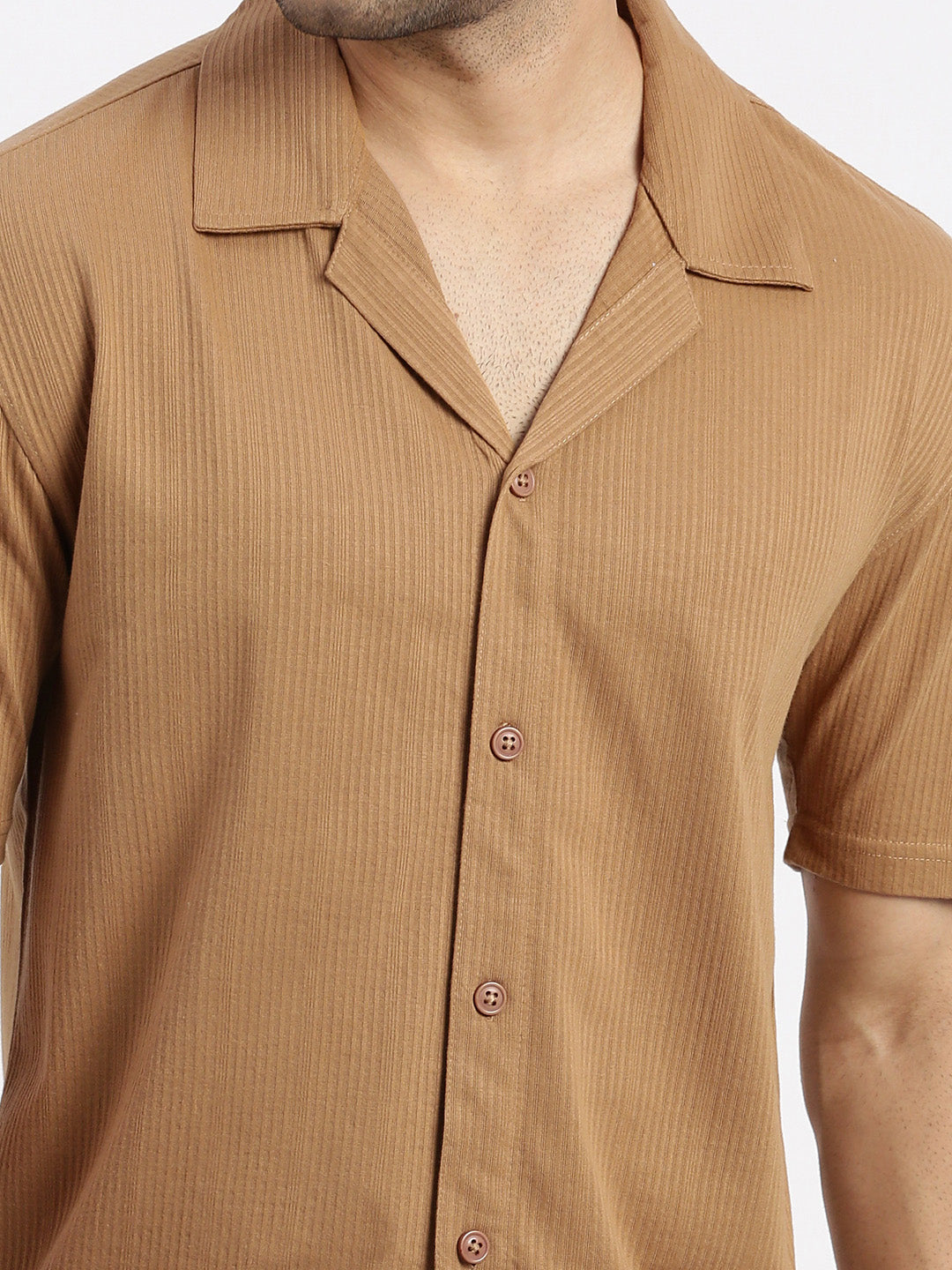 Men Brown Cuban Collar Solid Shirt