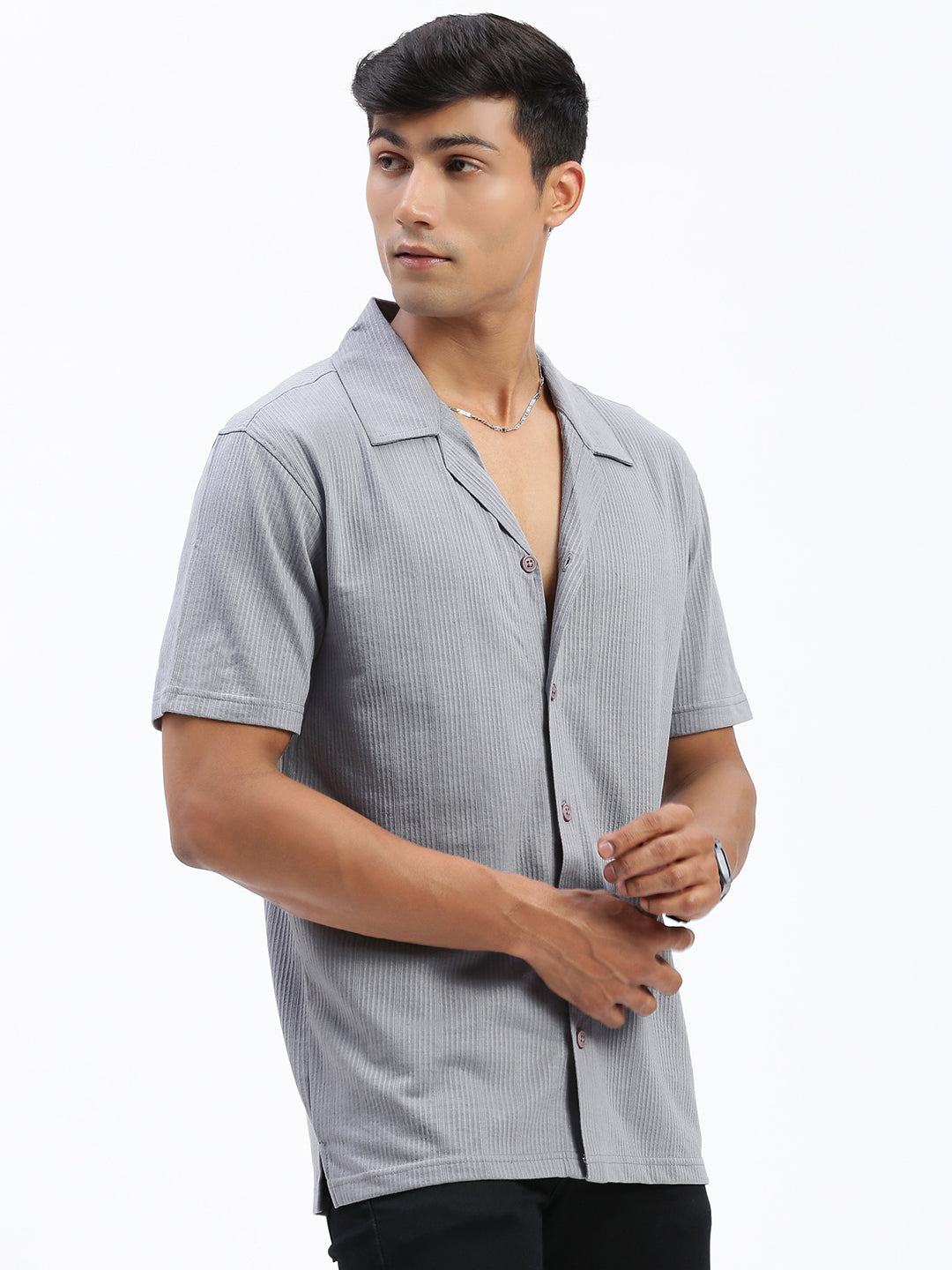 Men Solid Grey Relaxed Fit Shirt