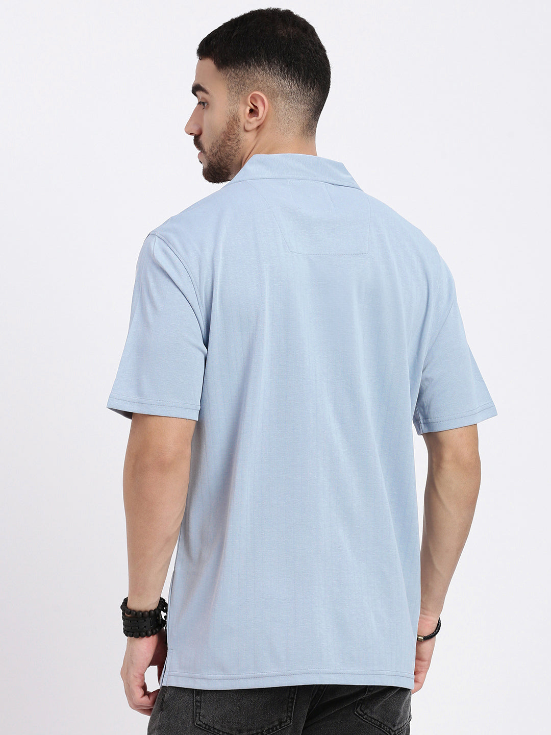 Men Blue Cuban Collar Solid Shirt