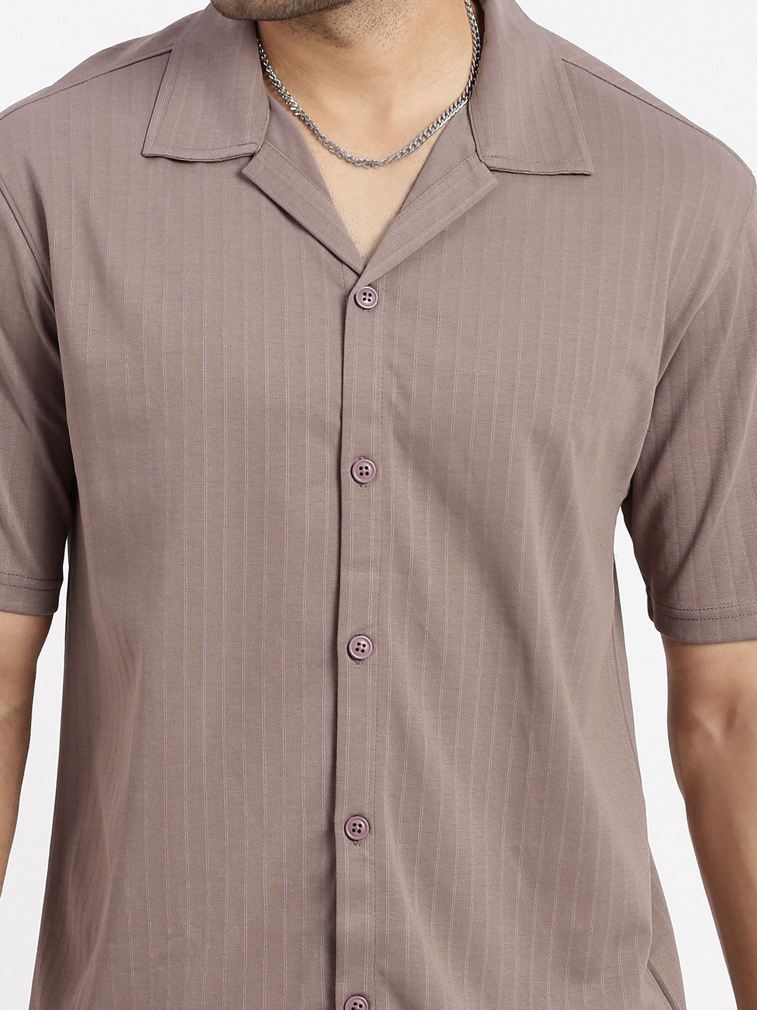 Men Brown Cuban Collar Solid Shirt