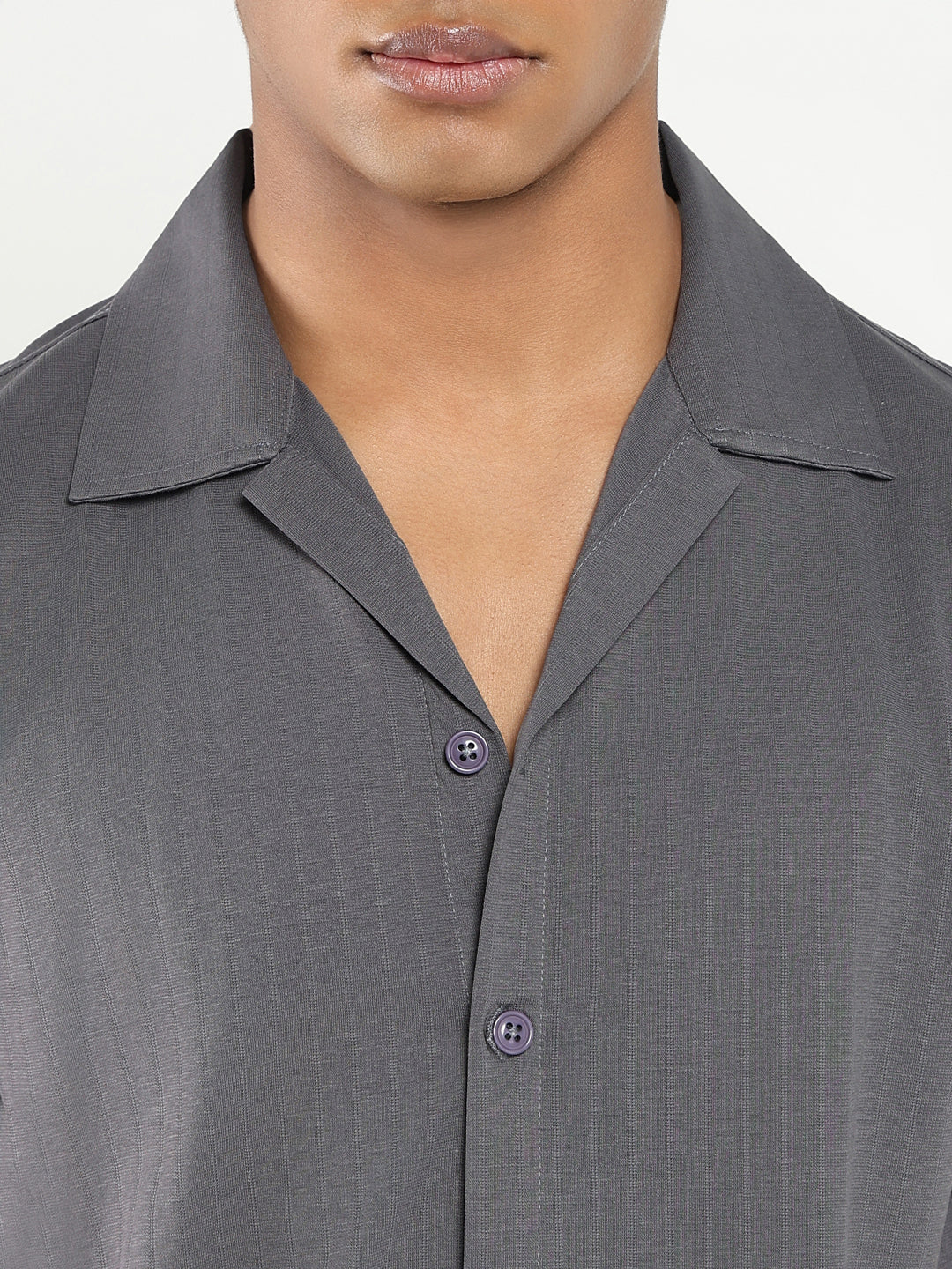 Men Grey Cuban Collar Solid Shirt