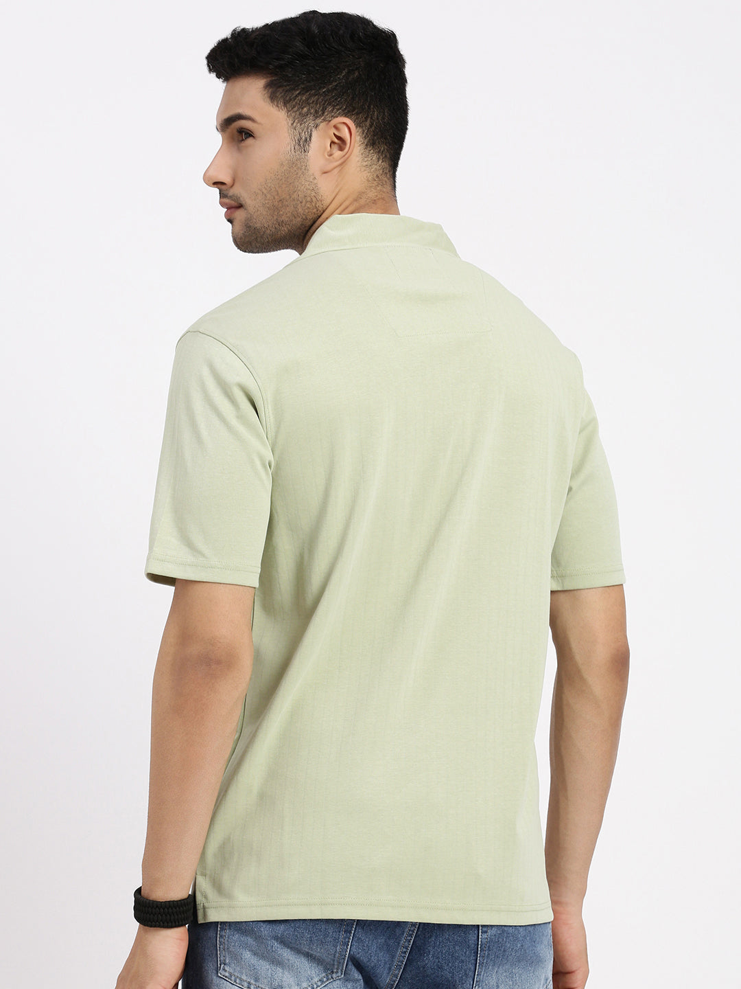 Men Green Cuban Collar Solid Shirt