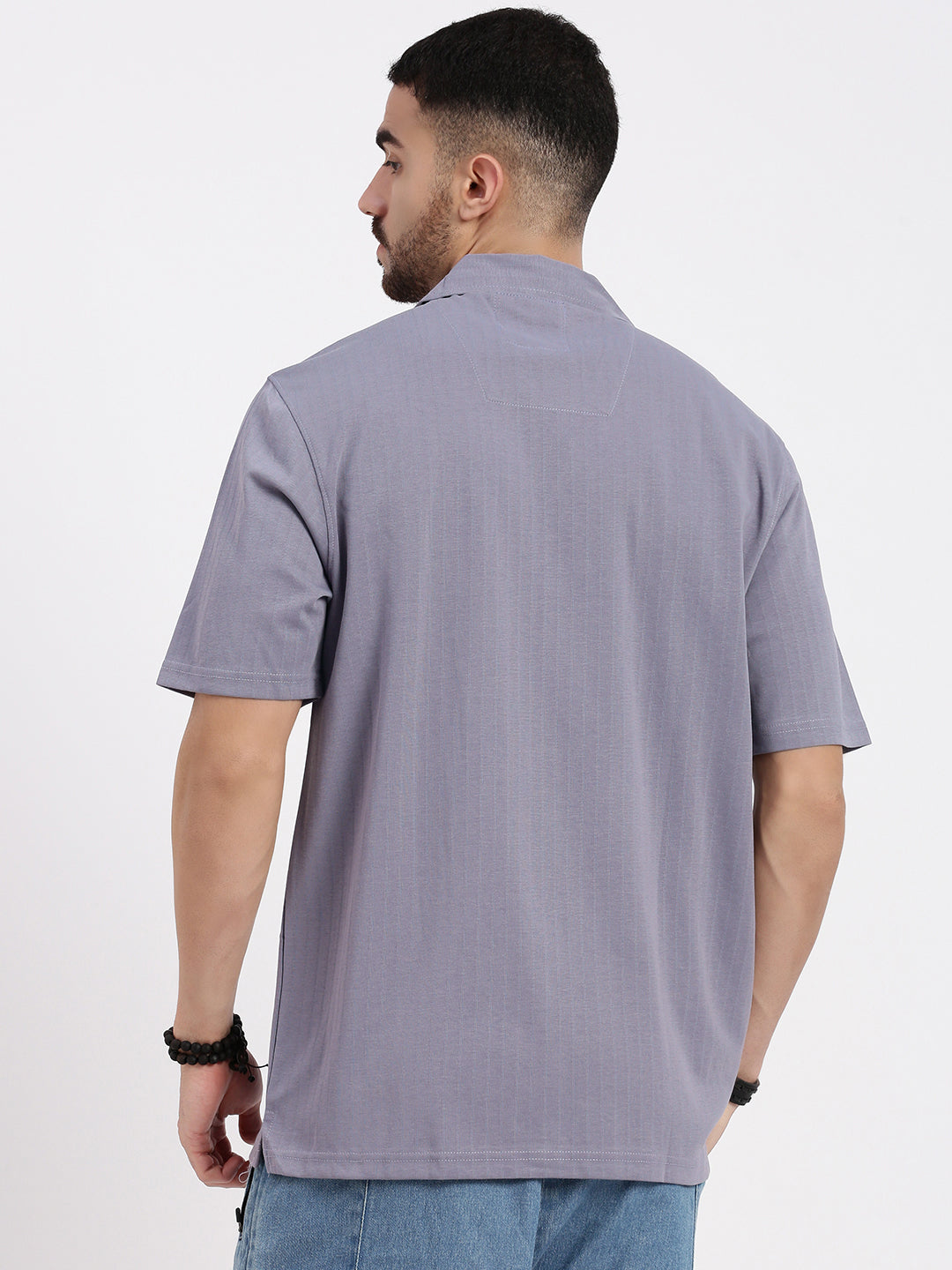 Men Lavender Cuban Collar Solid Shirt