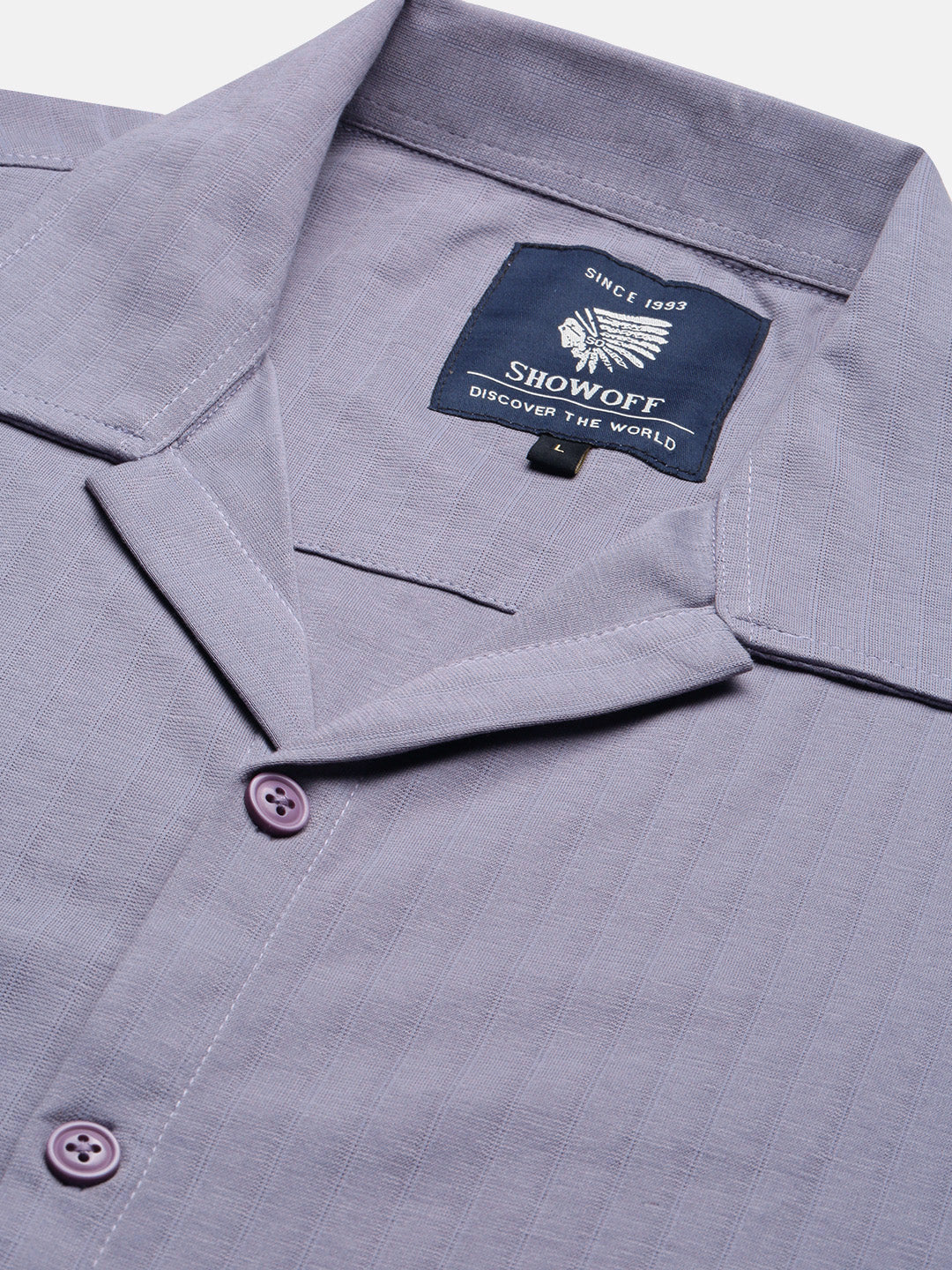 Men Lavender Cuban Collar Solid Shirt