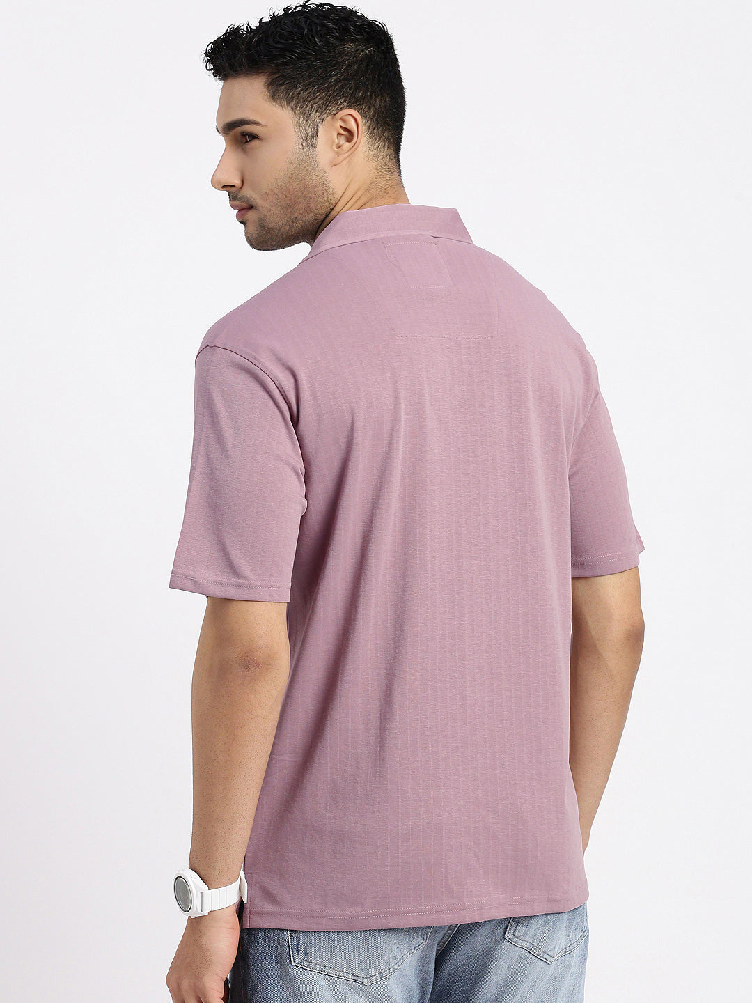 Men Mauve Cuban Collar Solid Shirt