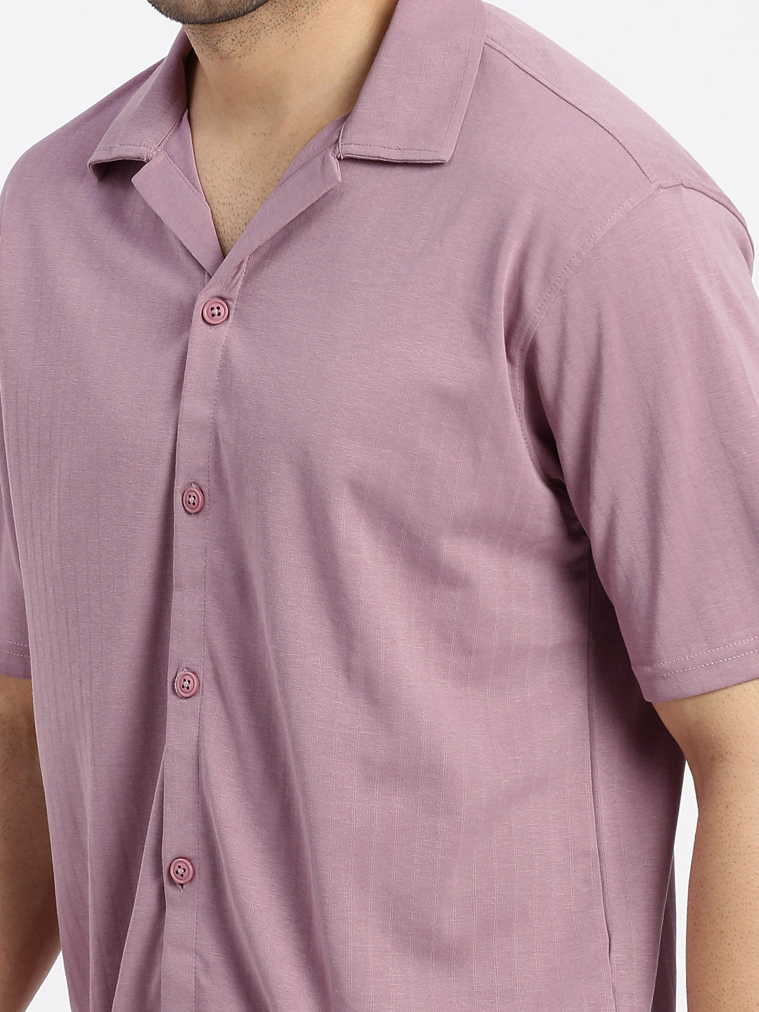 Men Mauve Cuban Collar Solid Shirt