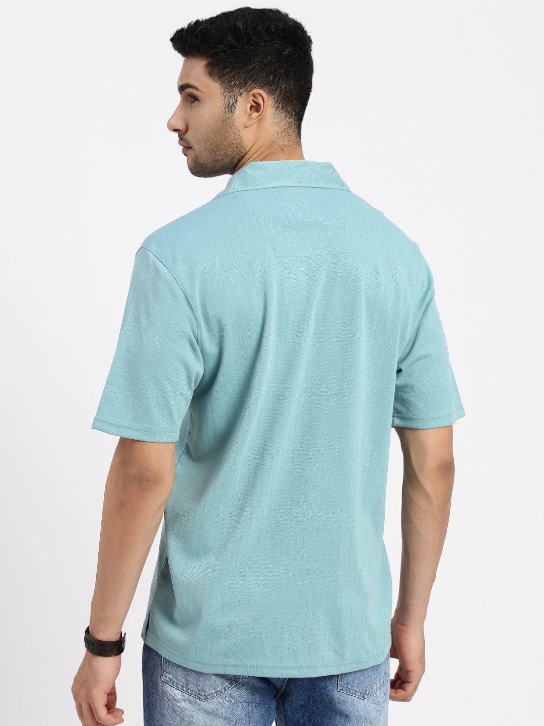 Men Sea Green Cuban Collar Solid Shirt