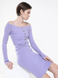 Women's Solid Purple Bodycon Dress with Shrug