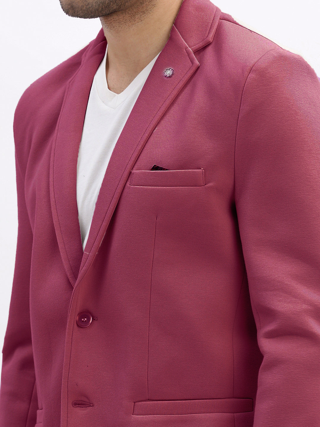 Men Magenta Solid Single Breasted Blazer