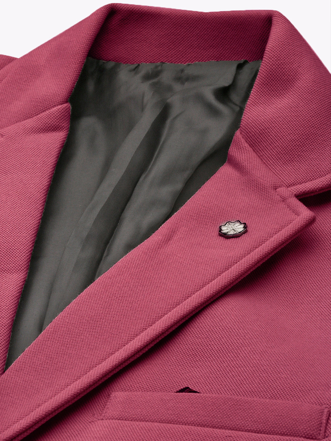 Men Magenta Solid Single Breasted Blazer