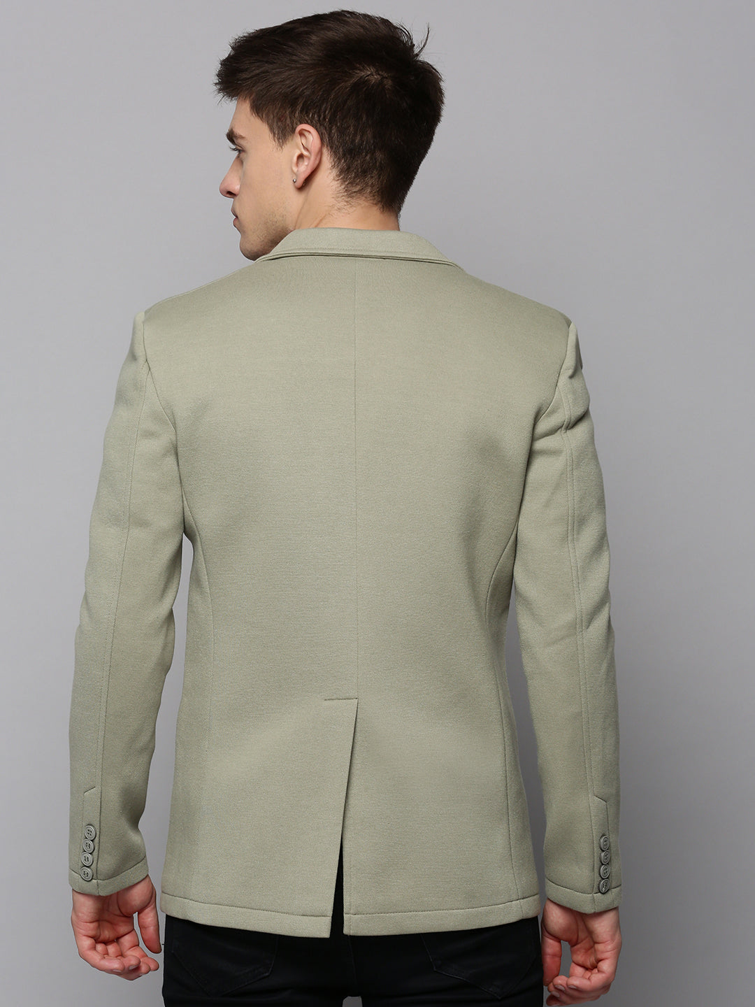 Men Green Solid Single Breasted Blazer