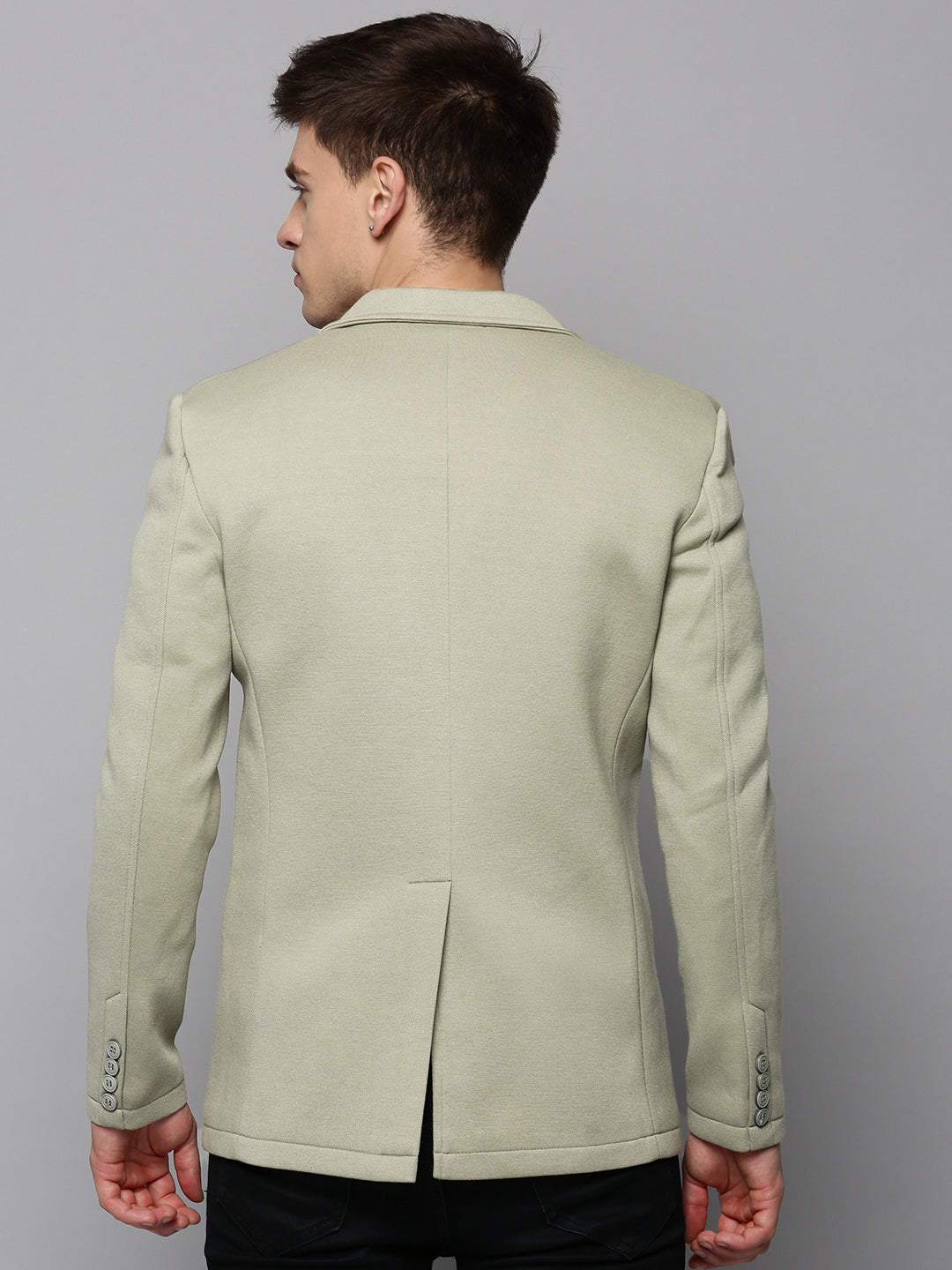 Men Green Solid Single Breasted Blazer