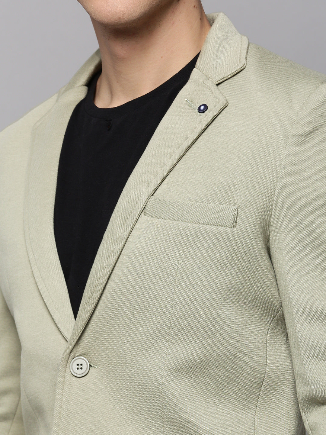 Men Green Solid Single Breasted Blazer