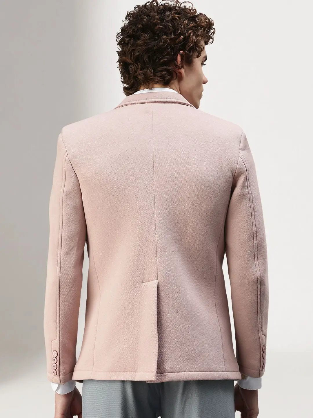 Men's Long Sleeves Solid Notched Lapel Light Pink Slim Fit Blazer