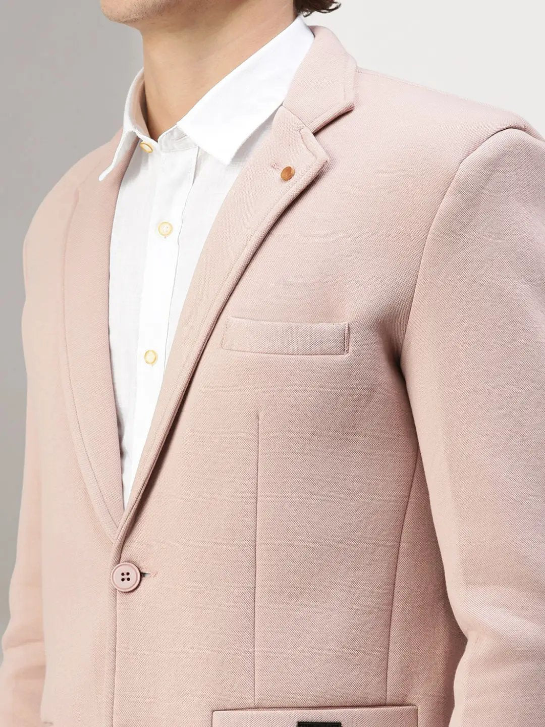 Men's Long Sleeves Solid Notched Lapel Light Pink Slim Fit Blazer
