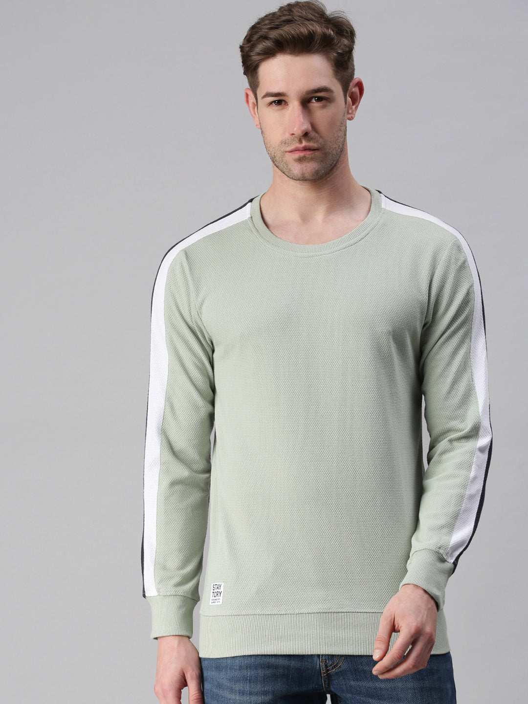 Men Striped Green Sweatshirt