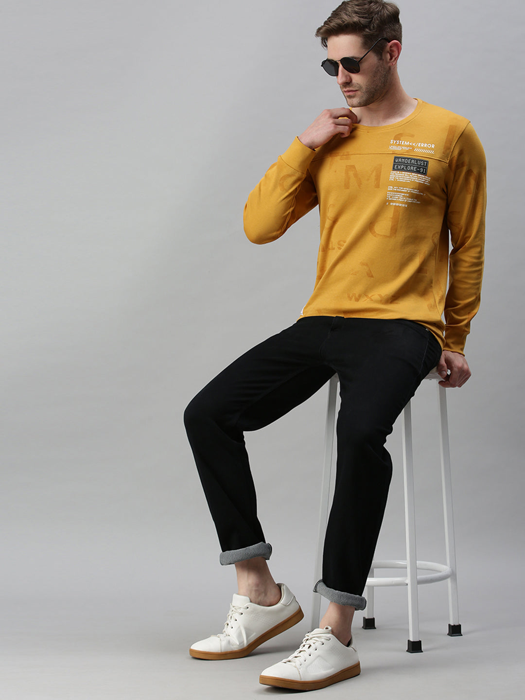 Men Printed Yellow Sweatshirt