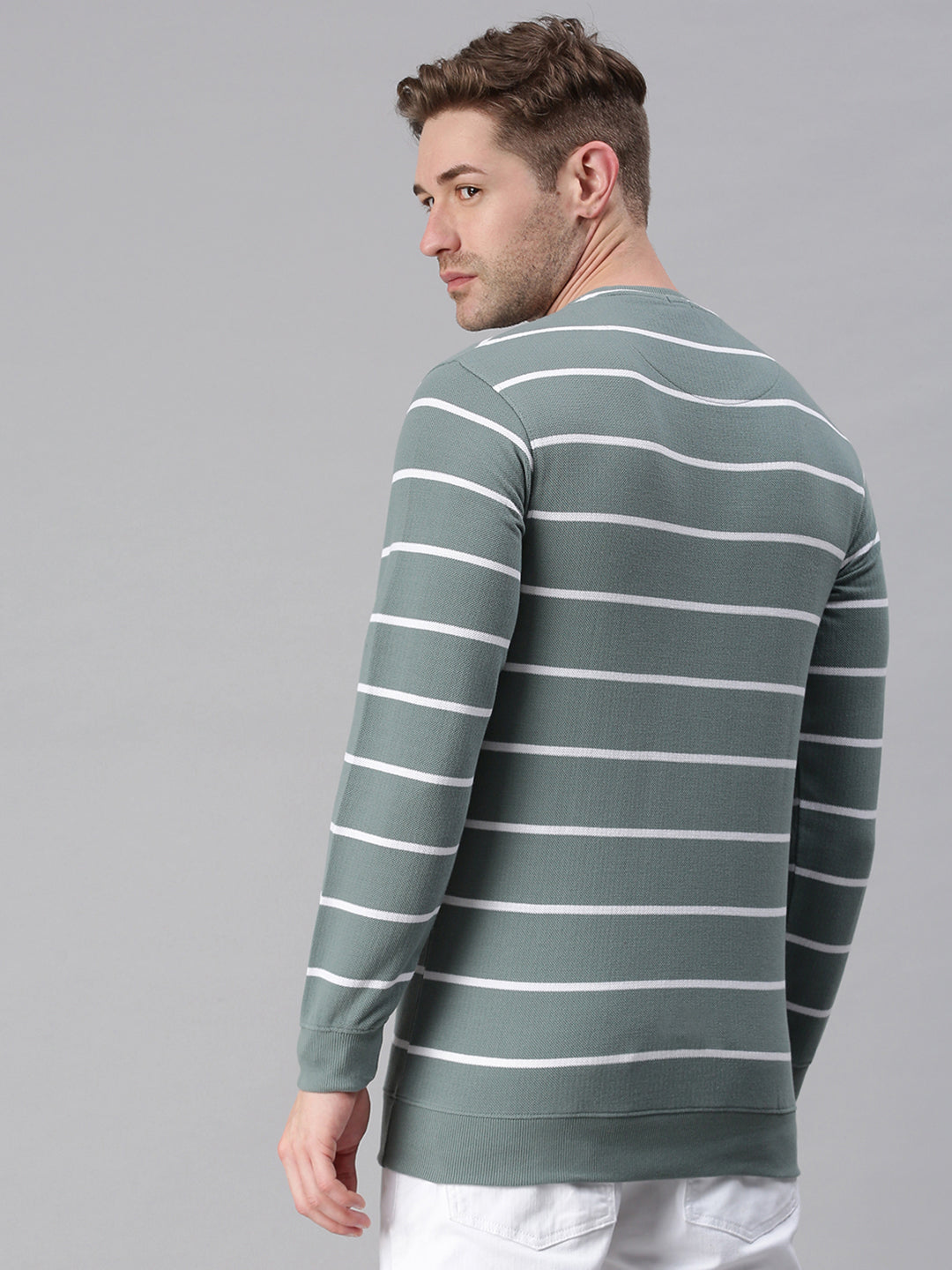 Men Striped Green Sweatshirt