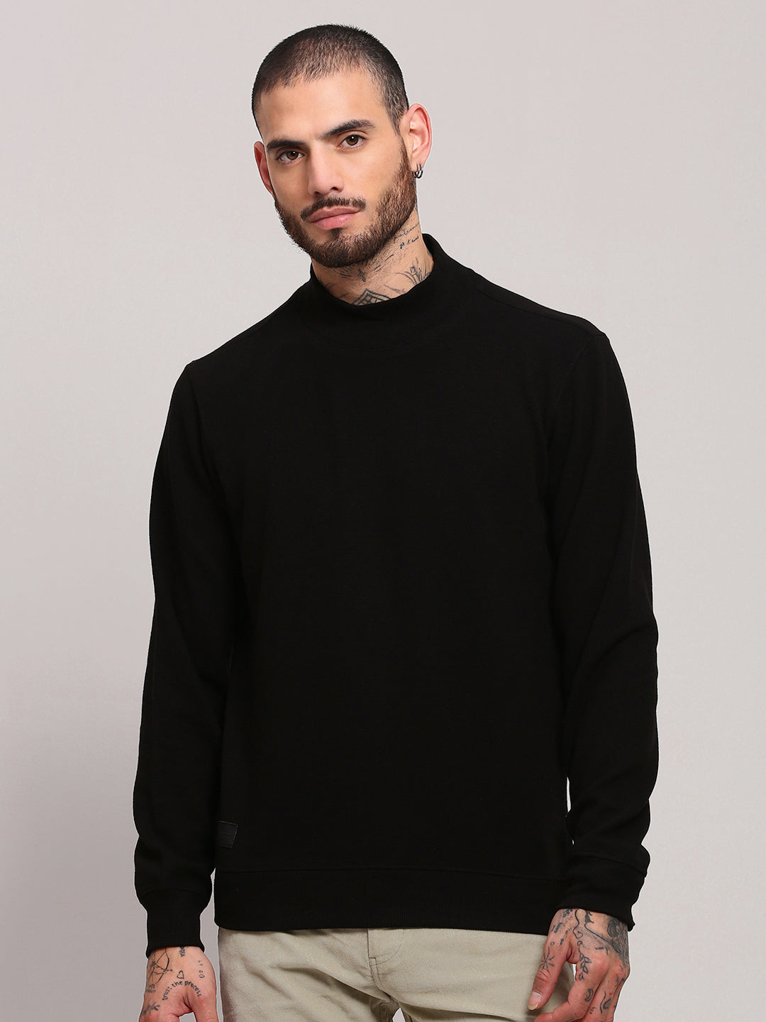 Men Black Solid Sweater