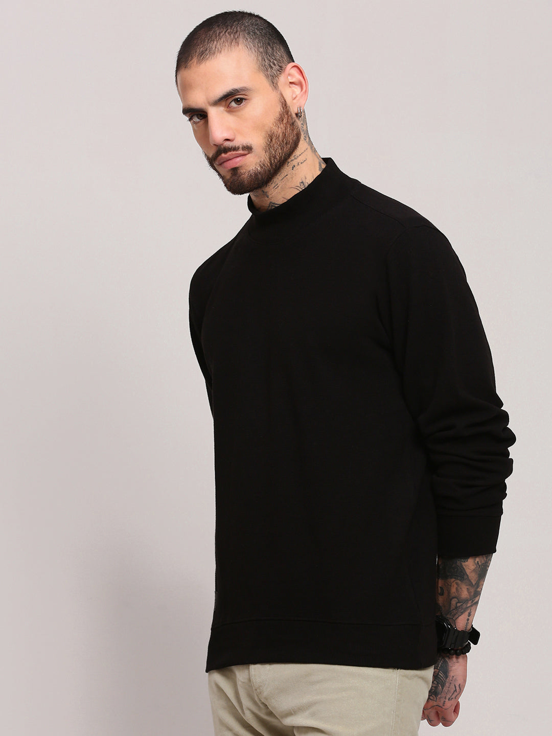 Men Black Solid Sweater