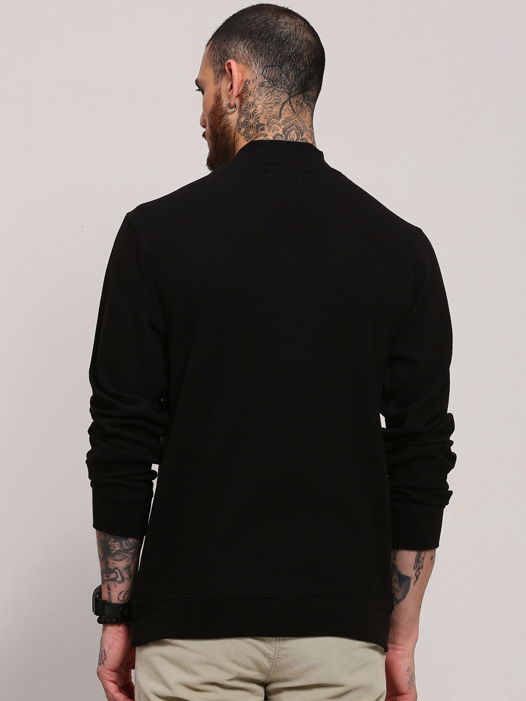 Men Black Solid Sweater