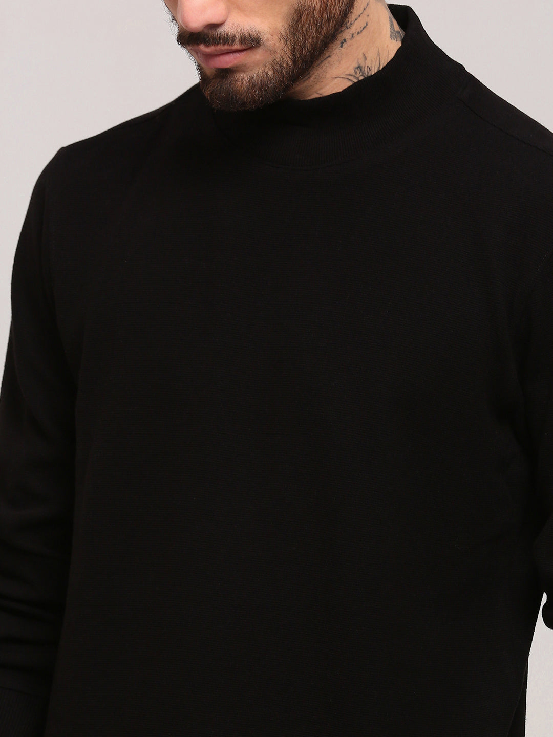 Men Black Solid Sweater