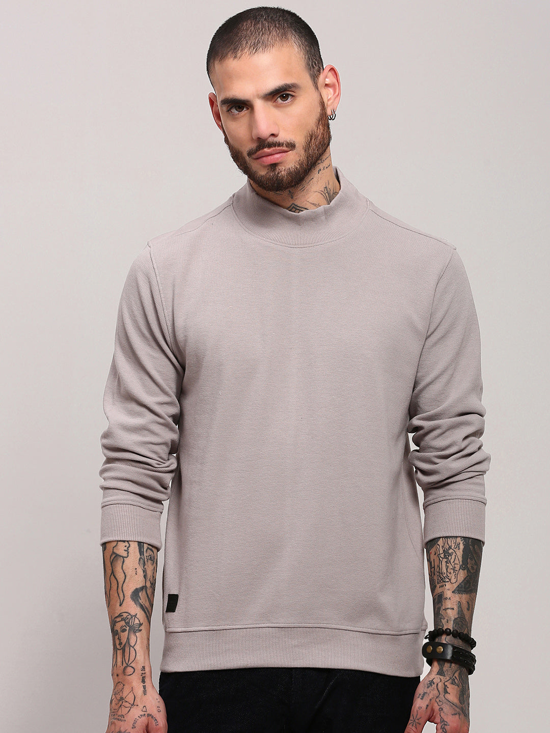 Men Grey Solid Sweater