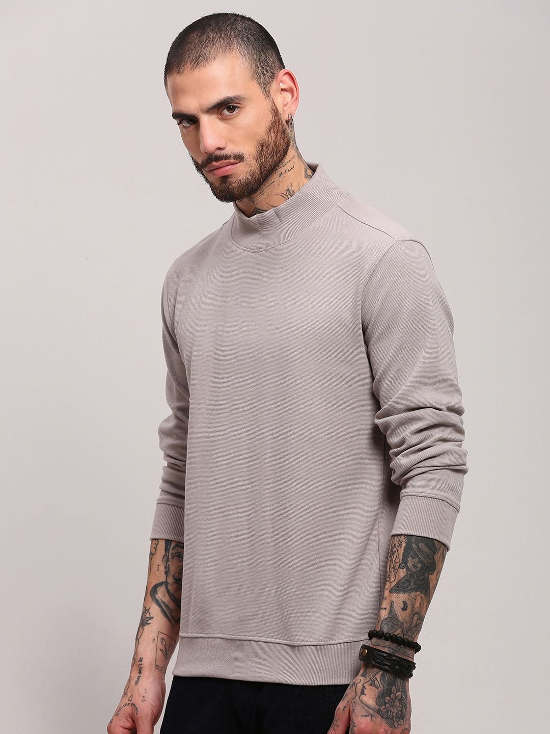 Men Grey Solid Sweater