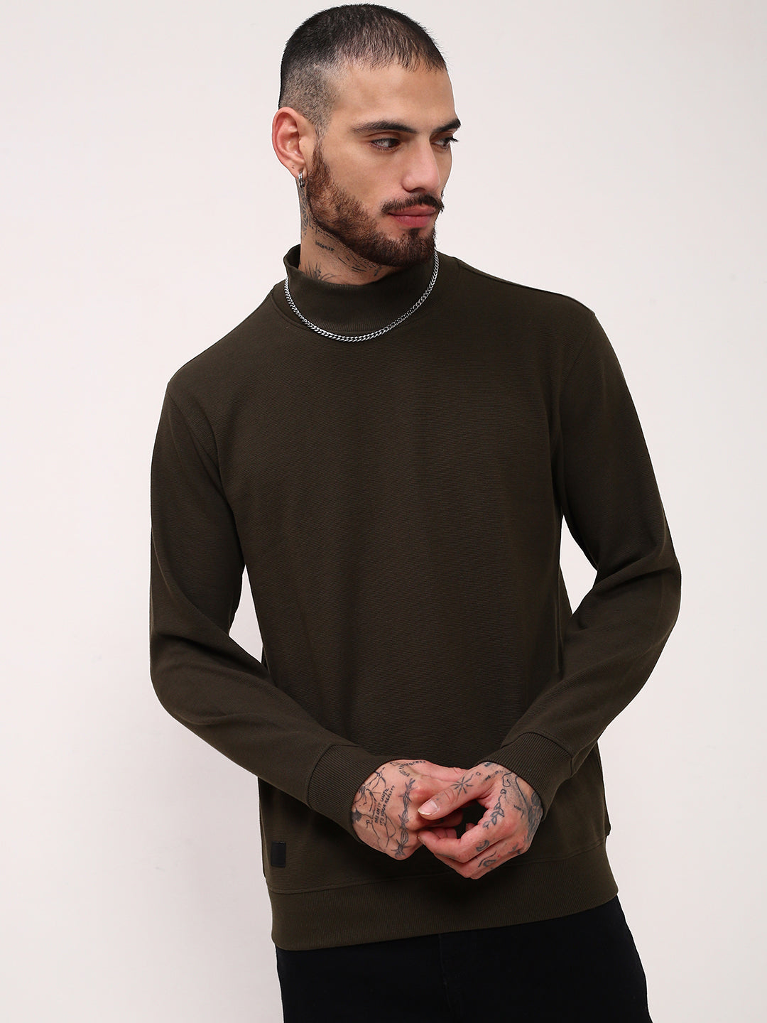 Men Olive Solid Sweater