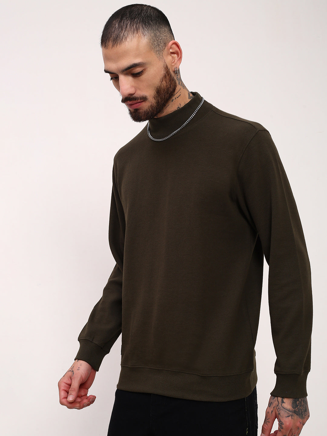 Men Olive Solid Sweater