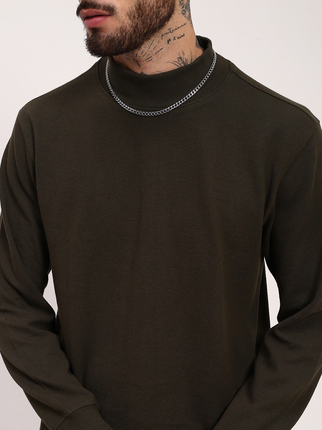 Men Olive Solid Sweater