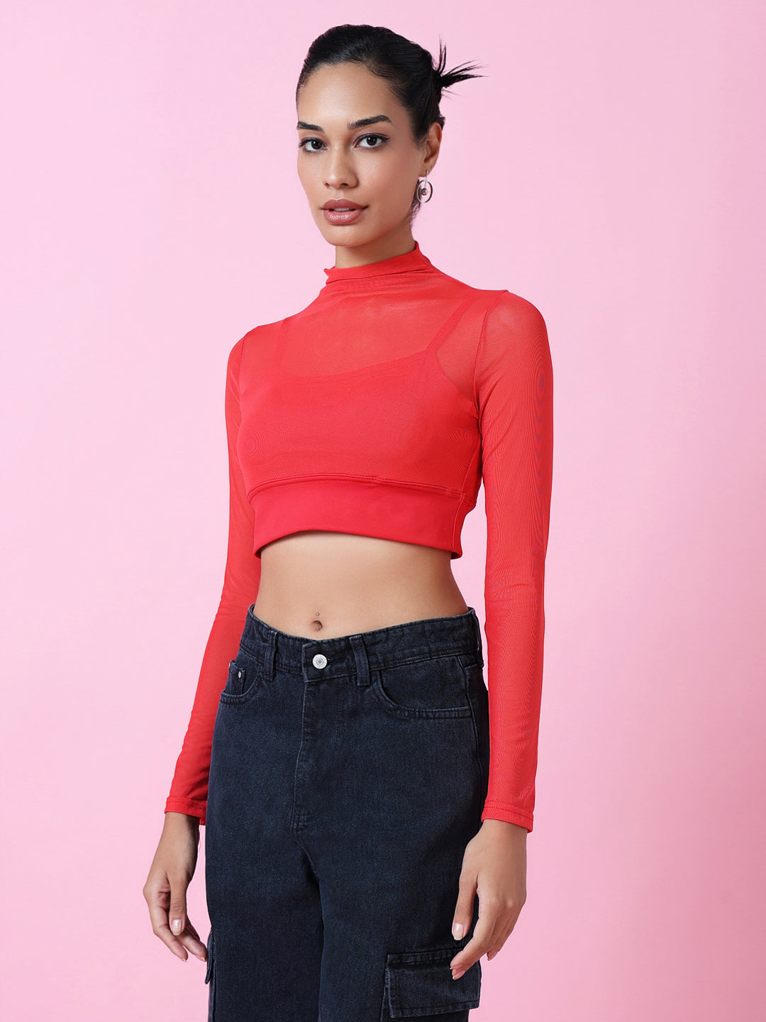 Women's Red Net Crop Top