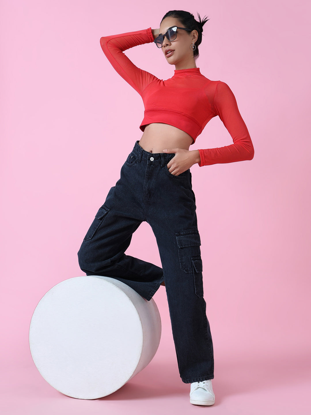 Women's Red Net Crop Top